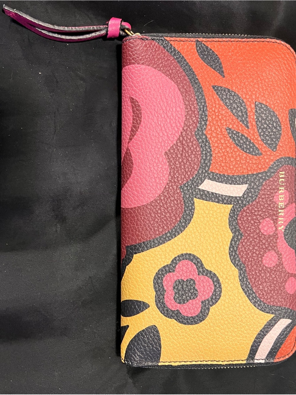 Burberry Multi-Color Floral Zip Wallet in Pink Orange Yellow